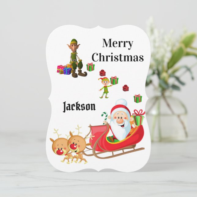 Joyeux Noël Père Noël Elf Père Noël Flat Carte de  (Debout devant)