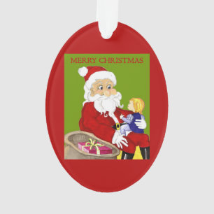 Joyeux Noël Père Noël & Enfant ornement ovale