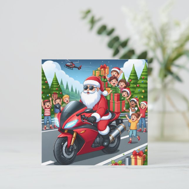 Joyeux Noël Père Noël Motorcycle carte plate (Debout devant)
