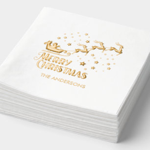 Joyeux Noël Père Noël Reindeer Gold Foil serviette