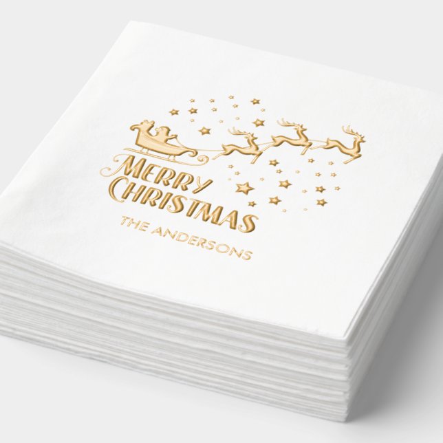 Joyeux Noël Père Noël Reindeer Gold Foil serviette (Détail)