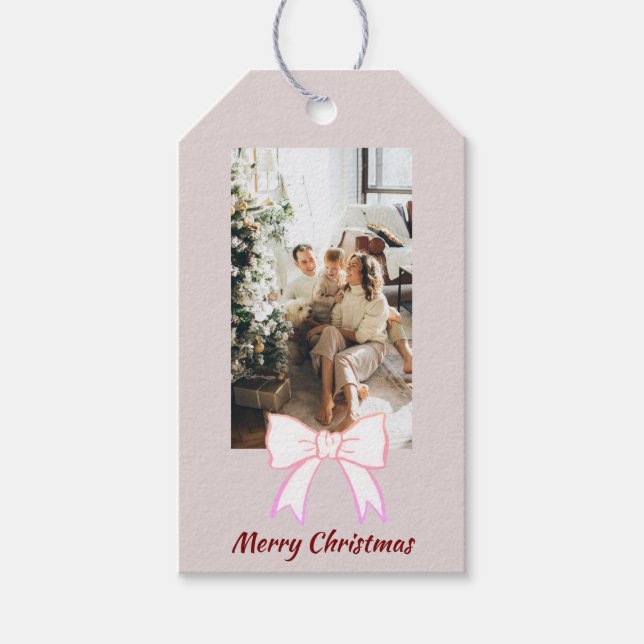 Joyeux Noël Personnalisé Photo Bow étiquette cadea (Devant)