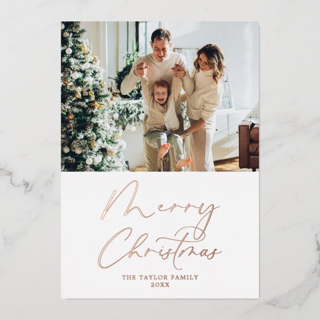 Joyeux Noël Photo Blush Foil Carte de Noël (Recto)