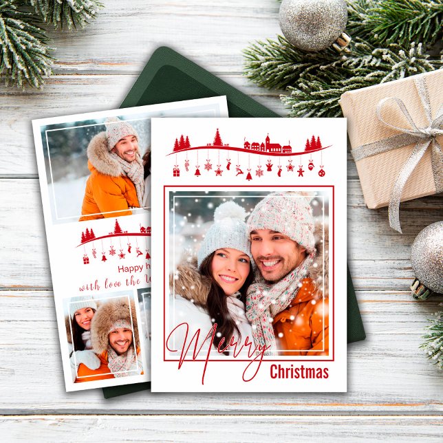 Joyeux Noël Photo Collage de style rouge Carte (Wish Merry Christmas Photo Collage Red Style Card)