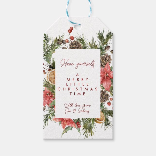 Joyeux Noël poinsettia étiquettes cadeaux (Devant)