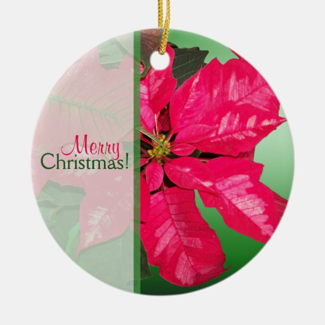 Joyeux Noël Poinsettia Ornement en céramique (Devant)