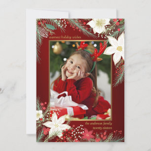 Joyeux Noël Poinsettia & Pine Carte photo plat