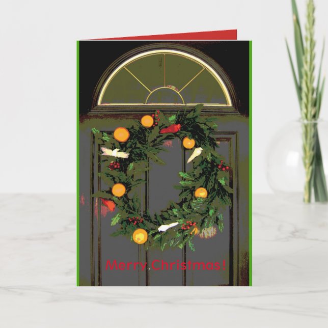 Joyeux Noël Porte Wreath carte de voeux (Devant)
