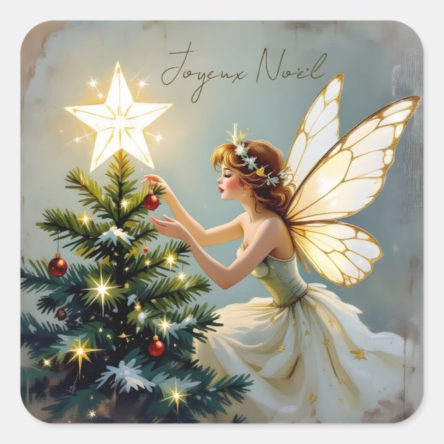 Joyeux Noël | Pretty Fairy Christmas Quadratischer Aufkleber (Vorderseite)