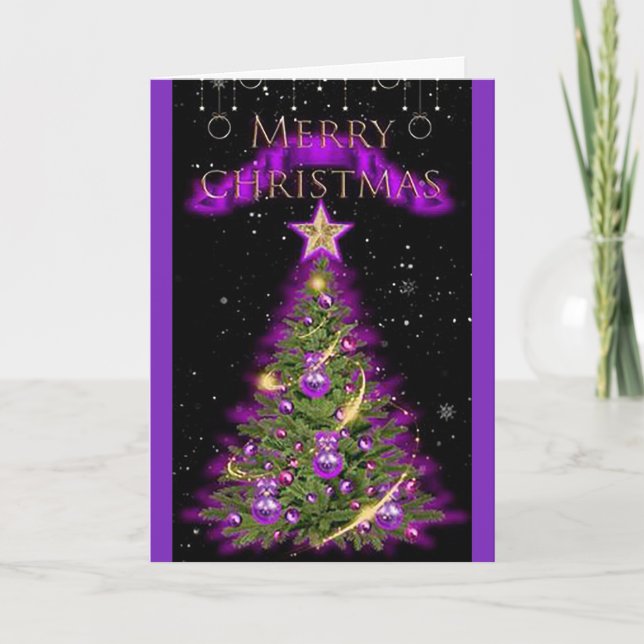 Joyeux Noël Purple Carte de vacances pliée (Devant)