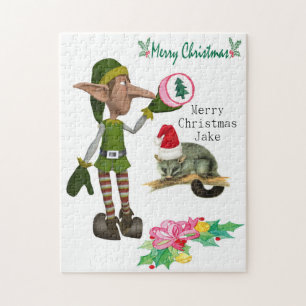 Joyeux Noël Puzzle Elf de Noël Possum Floral
