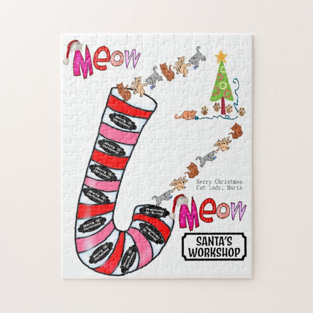 Joyeux Noël Puzzle Noël Meow Chat Dame (Vertical)