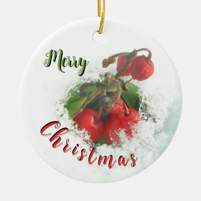Joyeux Noël Red Berries en ornement de neige (Devant)
