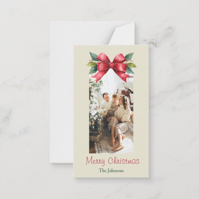 Joyeux Noël Red Bow Carte photo personnalisé (Devant)