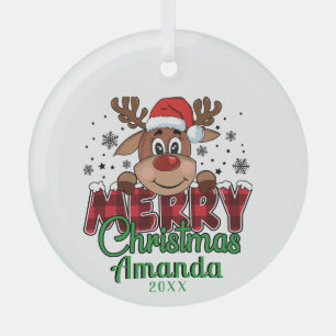 Joyeux Noël Reindeer Ornement en verre