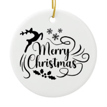 Joyeux Noël Reindeer Ornement noir & blanc