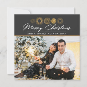 Joyeux Noël Retro Gold Burst Photo Carte de vœux