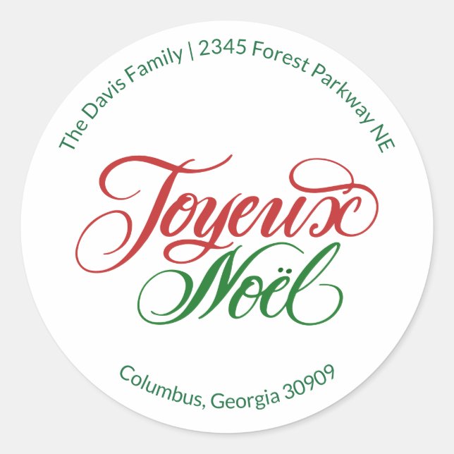 Joyeux Noël Return Address Sticker (Vorderseite)