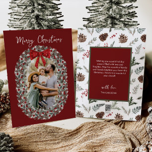 Joyeux Noël Rouge Bow photo Carte de vacances