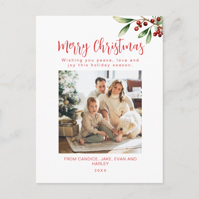 Joyeux Noël Rouge Famille photo Carte de vacances (Devant)