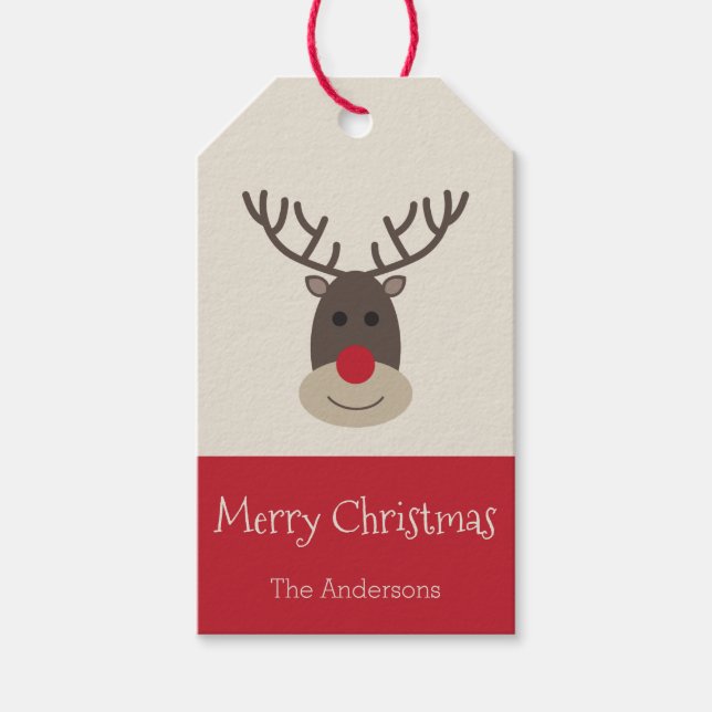 Joyeux Noël Rudolph Reindeer étiquette cadeau (Devant)