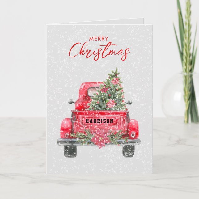 Joyeux Noël Rustique Camion Rouge Carte de vacance (Devant)