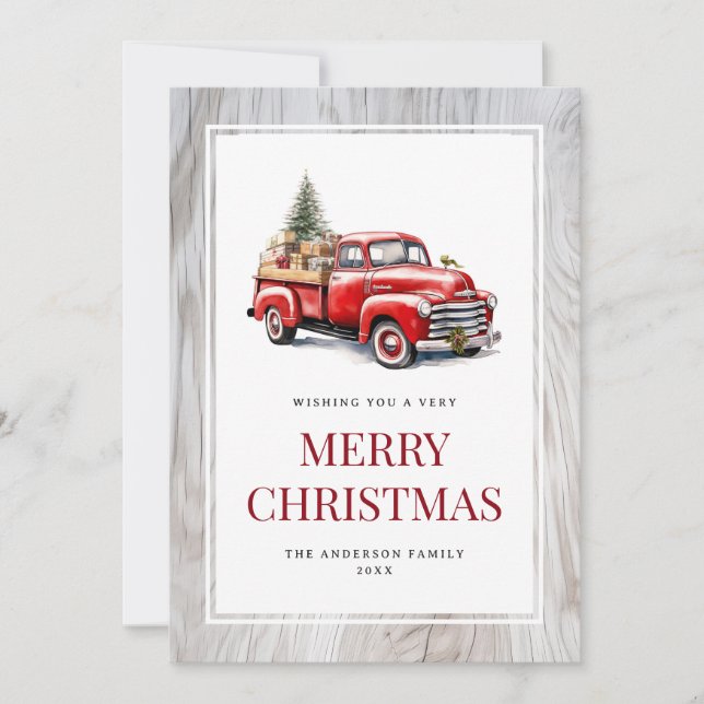 Joyeux Noël Rustique Cartes de Camion Rouge en Boi (Devant)