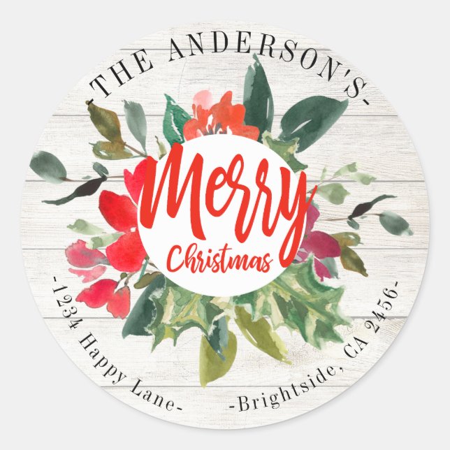 Joyeux Noël Rustique Wreath Floral Étiquette de ad (Devant)