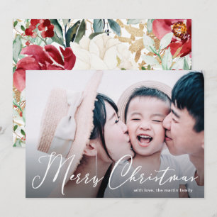Joyeux Noël Script Floral Imprimer Carte photo