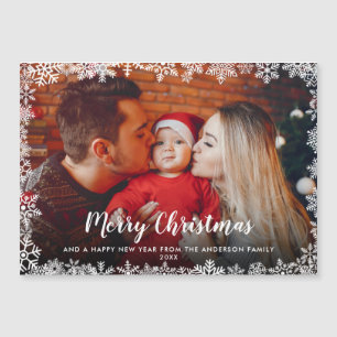 Joyeux Noël Snowflakes Photo Carte magnétique