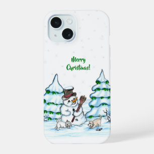 Joyeux Noël ! Snowman avec chat et chiot