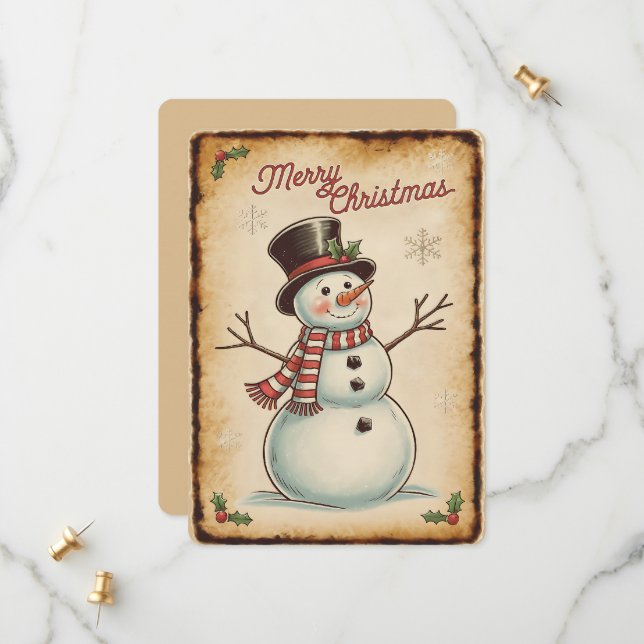 Joyeux Noël Snowman Carte de vacances (Devant/Arrière en situation)