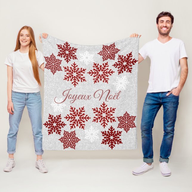 Joyeux Noël Sparkling Red Snowflakes Fleecedecke (Beispiel)