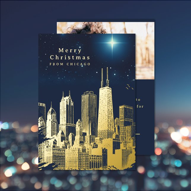 Joyeux Noël Star Ajouter Photo Foil Carte de vacan (Merry Christmas Star Add Photo Foil Holiday Card (front and back))