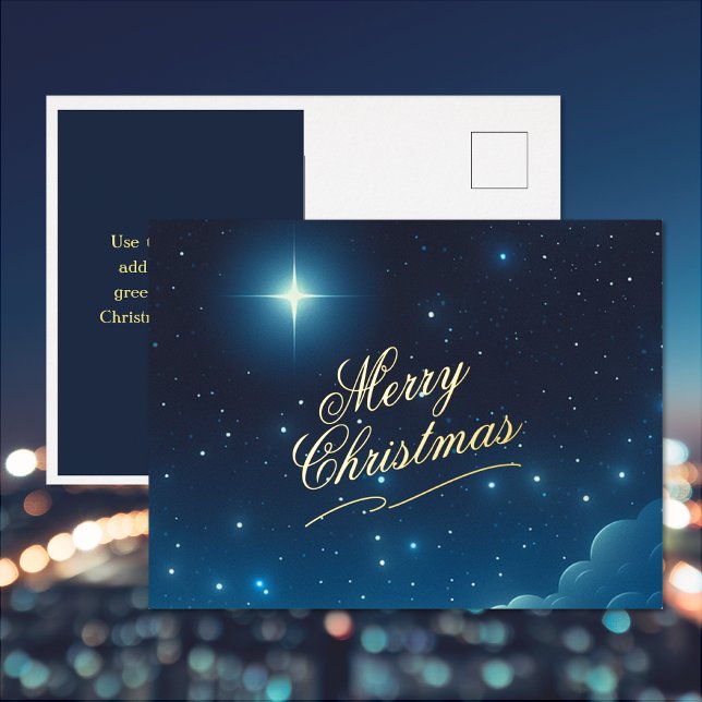 Joyeux Noël Star Foil Carte postale (Merry Christmas Star Holiday Foil Post Card (front and back))
