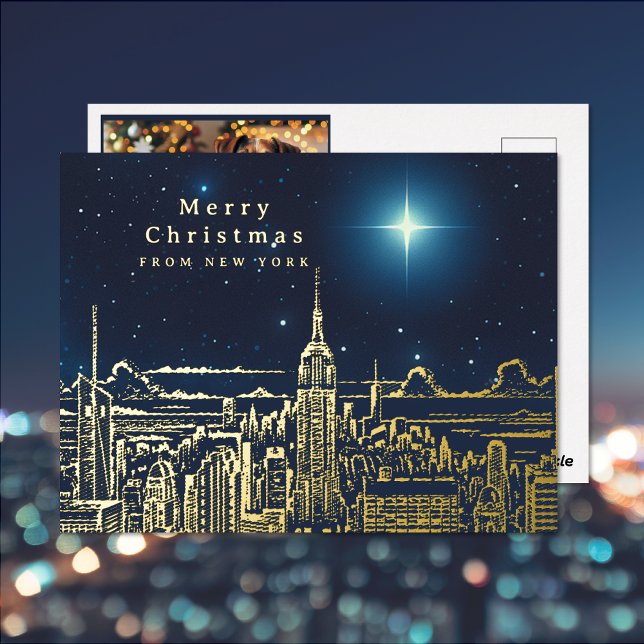 Joyeux Noël Star Photo Foil Carte postale de vacan (Merry Christmas Star Photo Foil Holiday Post Card (front and back))
