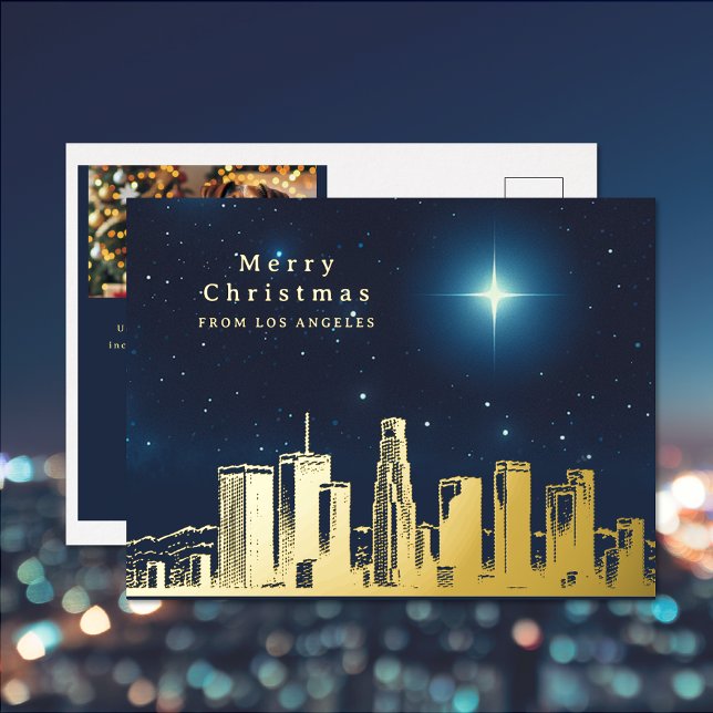 Joyeux Noël Star Photo Foil Carte postale de vacan (Merry Christmas Star Photo Foil Holiday Post Card (front and back))