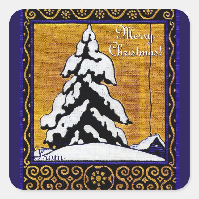 Joyeux Noël! Sticker Carré bleu et or (Devant)