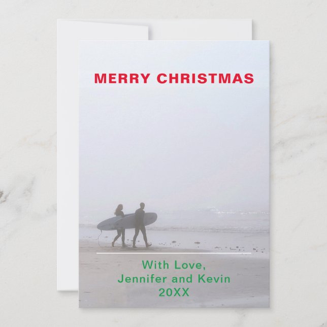 Joyeux Noël Surfing Couple Photo Carte de vacances (Devant)