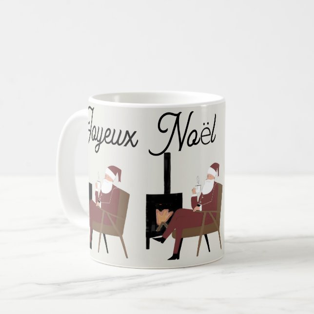 Joyeux Noël Tasse Classique Café Père Noël Cheminé (Vorderseite Links)
