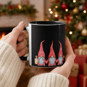 Joyeux Noël Trois Gnomes Rouges Mug à Café Noir