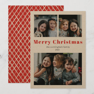 Joyeux Noël Trois Photo Simple Rouge Kraft Vacance
