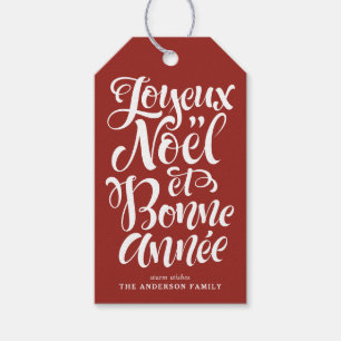 Joyeux Noël und Bonne Année Calligraphy Red Geschenkanhänger