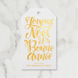 Joyeux Noël und Bonne Année Moderne Kalligraphie Geschenkanhänger