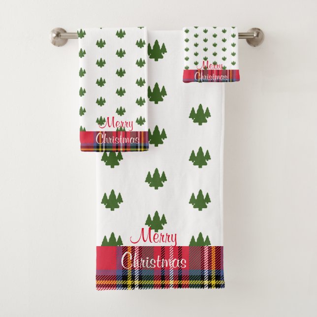 Joyeux Noël vert Arbres Plaid Serviette de bain en (En situation)
