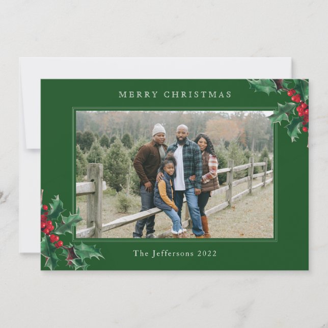 Joyeux Noël Vert Carte photo personnalisé (Devant)