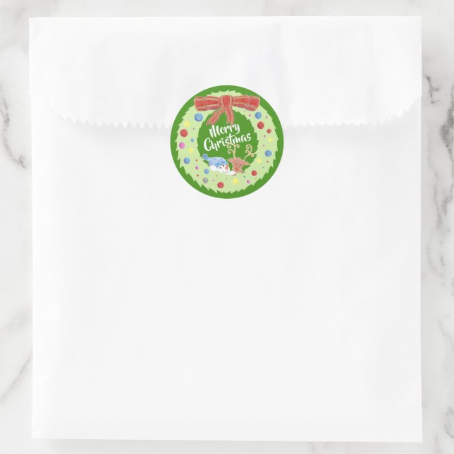 Joyeux Noël, vert couronne stickers de vacances (Sac)