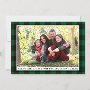 Joyeux Noël Vert Plaid Carte photo de famille