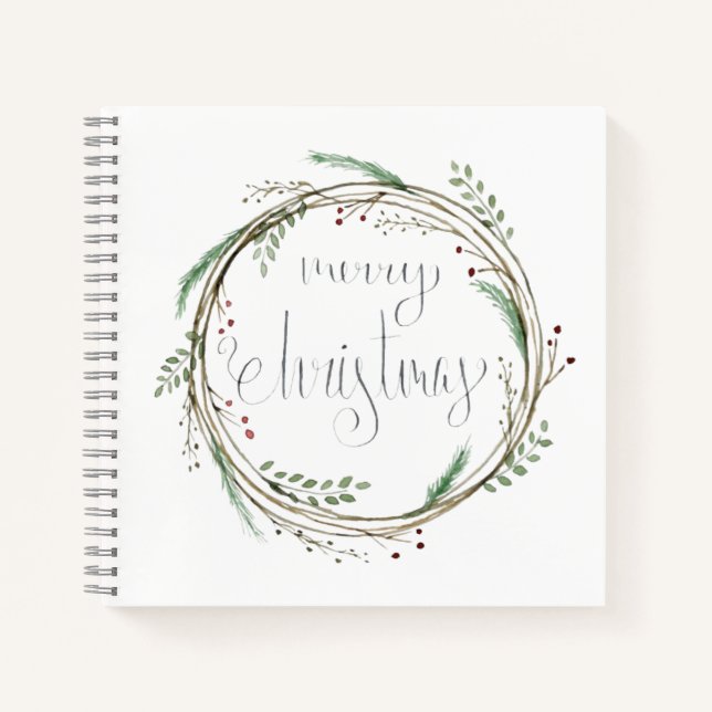 Joyeux Noël Watercolor Wreath Journal (Devant)