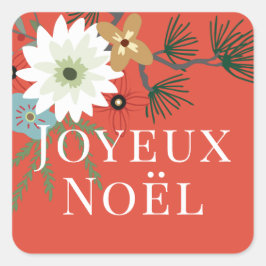 Joyeux Noël Winter Blume Weihnachten Quadratischer Aufkleber